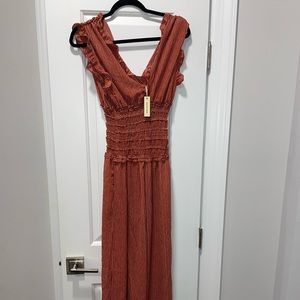 Red & white- stretchy wide leg jumpsuit.